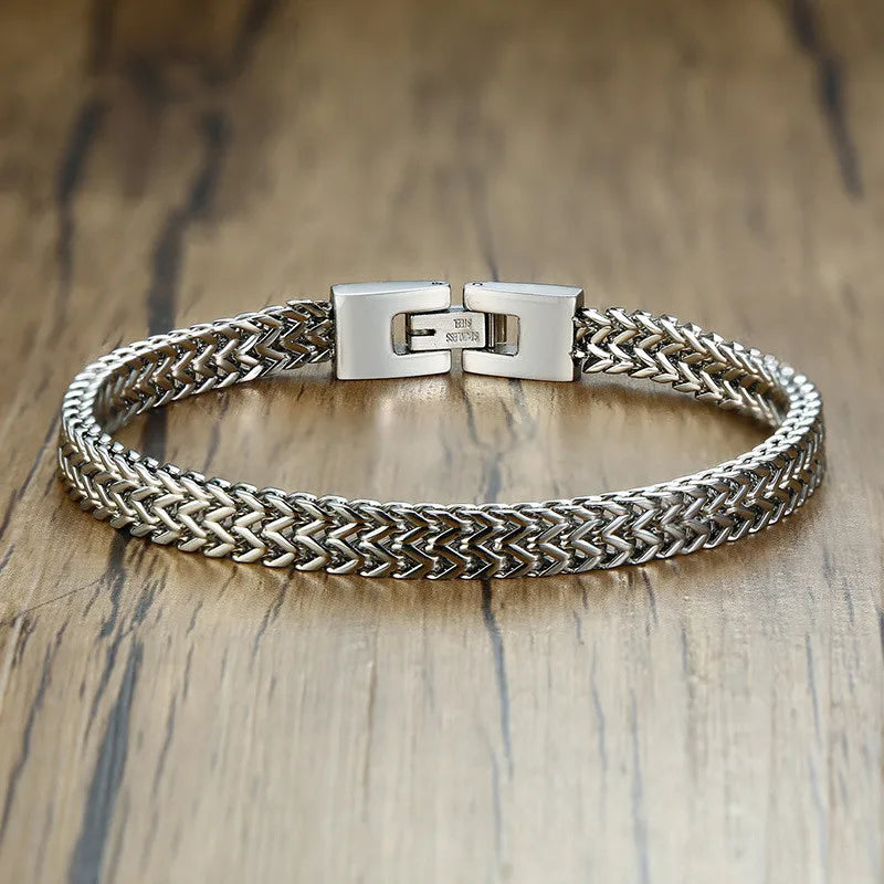 Double Rope Chain Mens Stainless Steel Bracelet