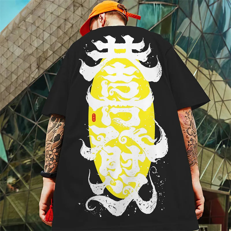 3D Chinese Character Printed Short Sleeve T-Shirt