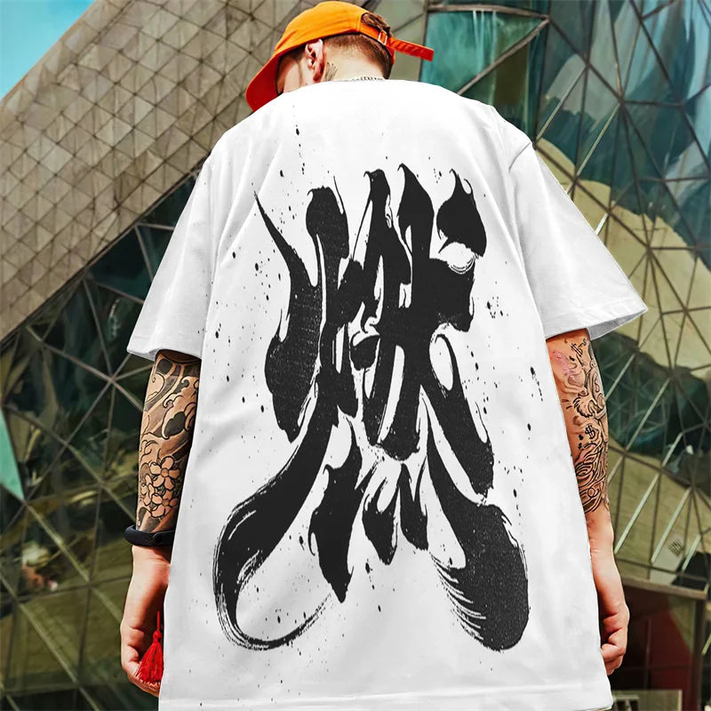 3D Chinese Character Printed Short Sleeve T-Shirt