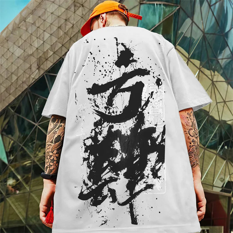 3D Chinese Character Printed Short Sleeve T-Shirt