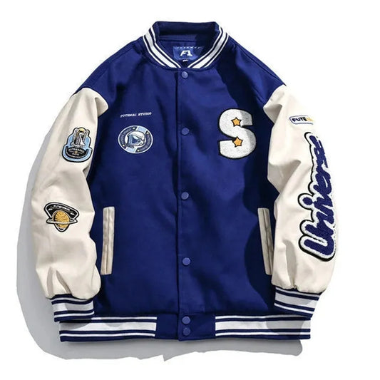 American Harajuku Blue Student Bomber Jacket